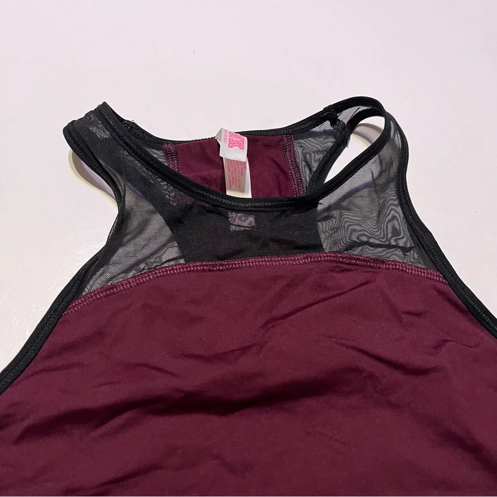 PINK Victorias Secret PINK Crop Haut Court Sports Bra Maroon Black Womens Size S